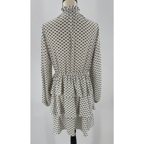 Maje Rinala Ivory Black Bow Ruffle Dress Mini Knee Length Long Sleeve 40 8 M - Picture 5 of 16